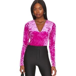 GOOD AMERICAN Crushed Velvet Pink Long Sleeve Bodysuit New